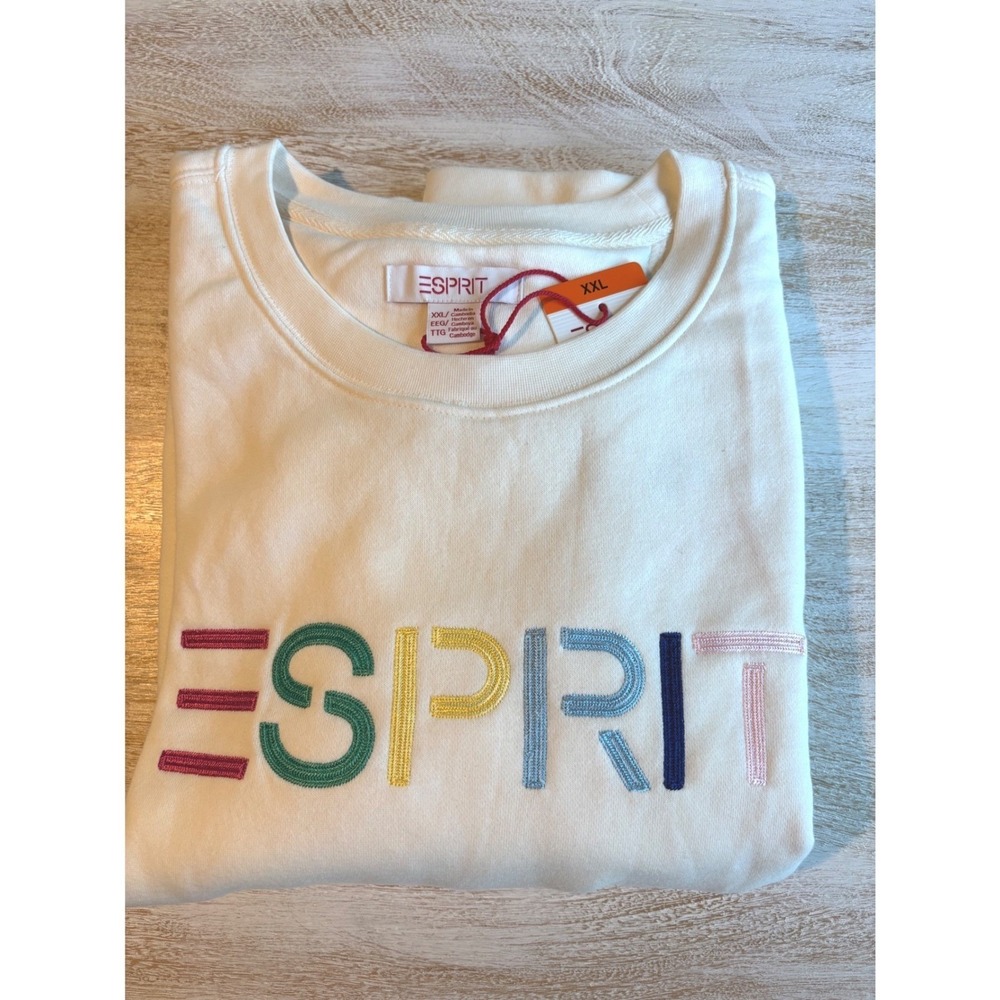 Esprit Size XXL Sweatshirt Women Cream Rainbow Logo Crewneck retro 80s 90s - Picture 2 of 6